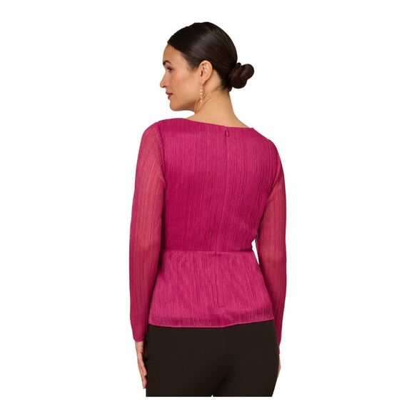 ADRIANNA PAPELL Womens Pink Tie Waist Long Sleeve Evening Faux Wrap Top 10 - Picture 2 of 2